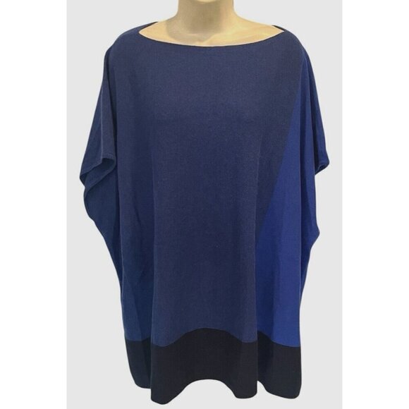 Magaschoni Black Blue Colorblock 100% Cashmere Sleeveless Sweater Tunic - Picture 1 of 6